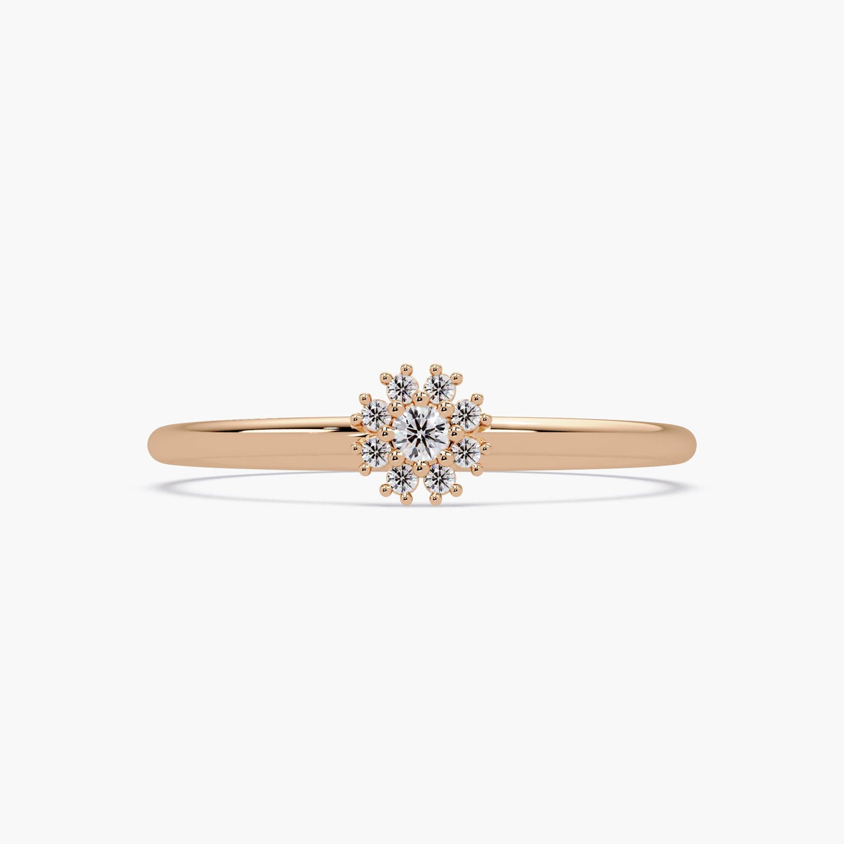 14k Gold Diamond Flower Ring: Dainty Cluster Band, Handmade Anniversary Gift