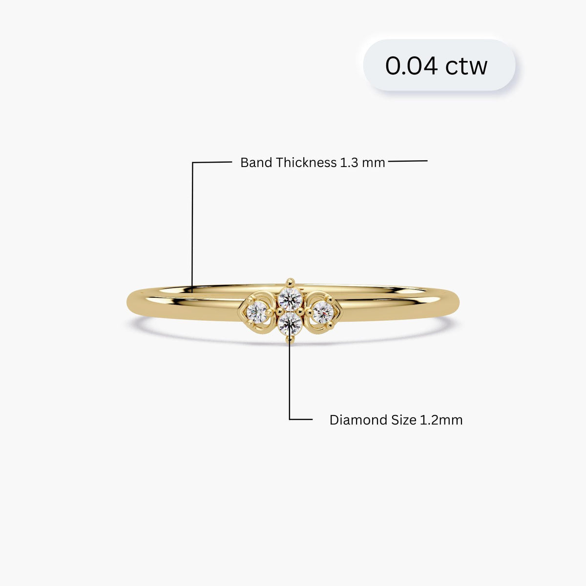Illustration showing how the 14k gold heart diamond ring fits on a finger for scale.