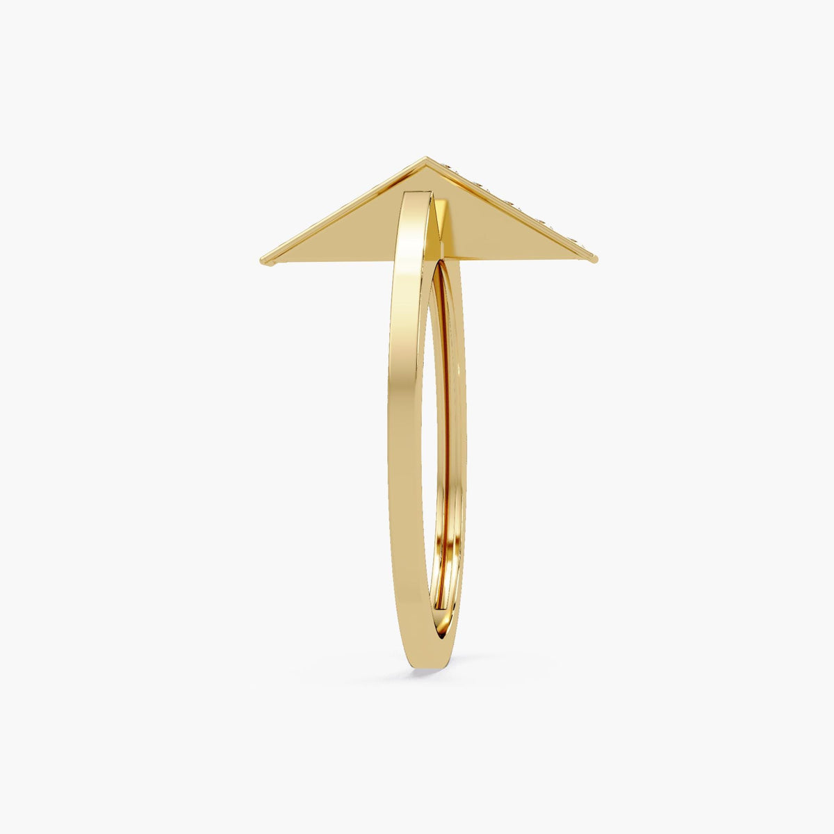 Side view of a slim gold band with vertical diamond bar.