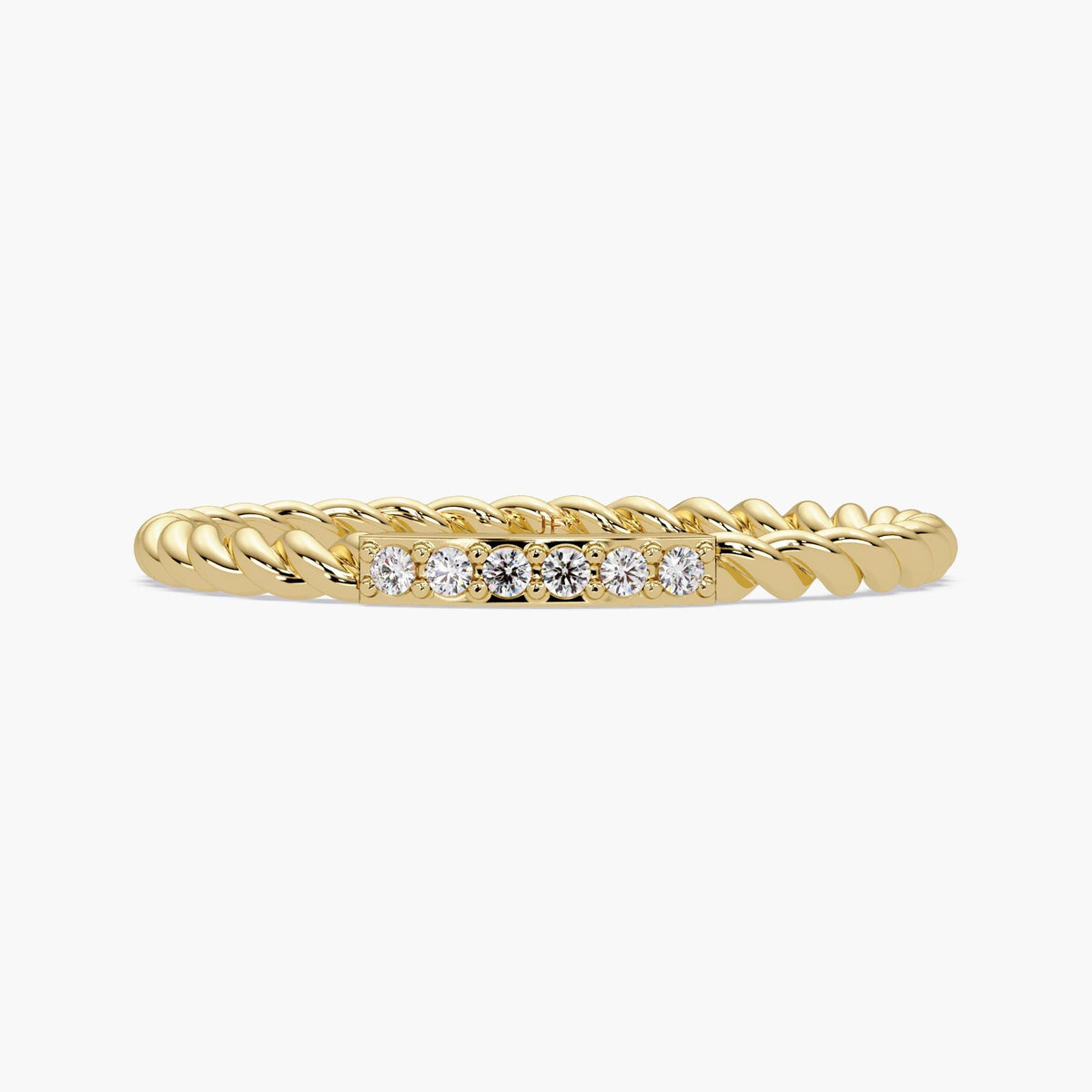 14k yellow gold twisted pavé diamond band with six natural diamonds