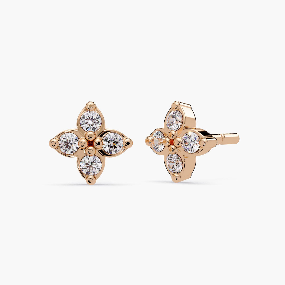 Micro Diamondclover Stud / Natural Diamond Studs 14K Gold / 14K Small Earrings / 14k Gold Women Earrings