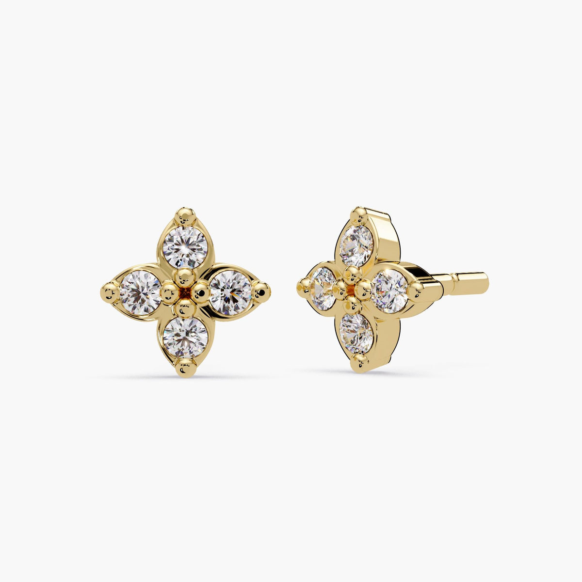 Micro Diamondclover Stud / Natural Diamond Studs 14K Gold / 14K Small Earrings / 14k Gold Women Earrings