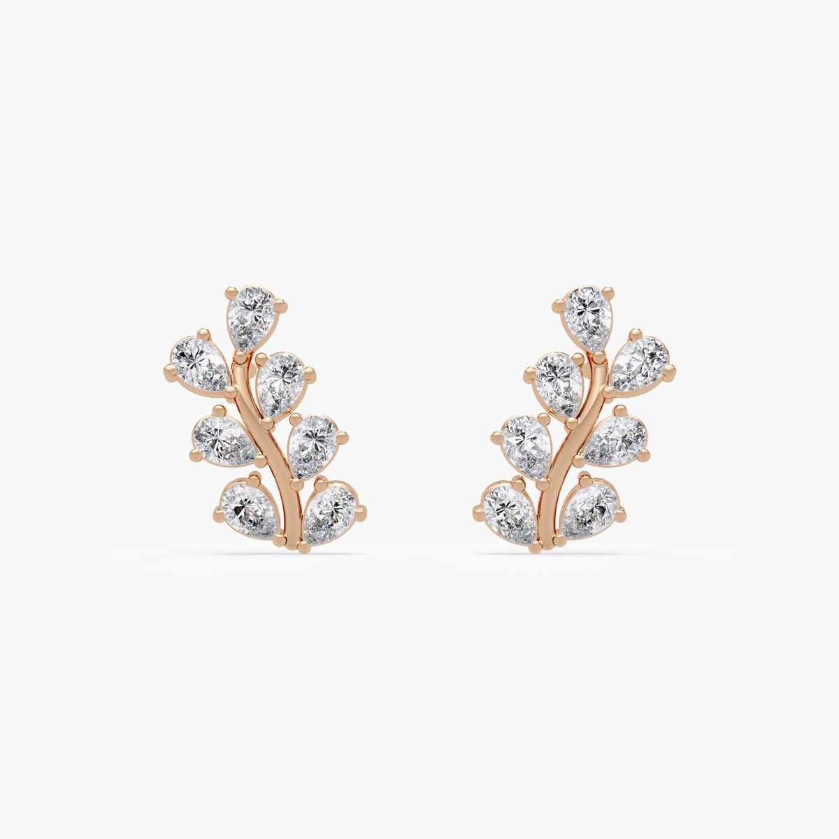 Petite vine diamond earrings in 14K rose gold featuring pear and round-cut lab diamonds