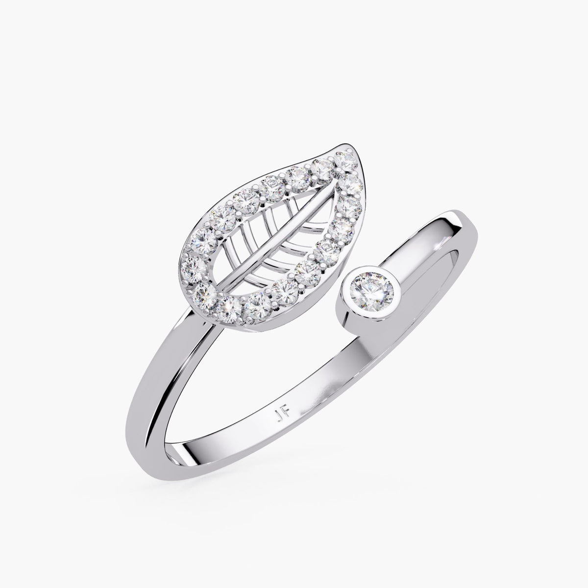 14K white Gold Leaf Diamond Ring – Nature Inspired Bypass Design 0.14 CT Lab Grown