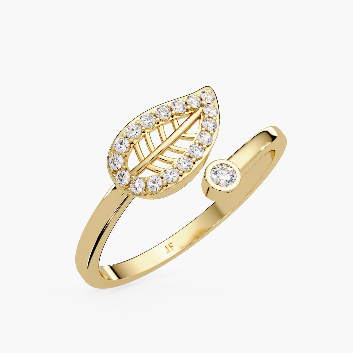 14K Gold Leaf Diamond Ring – Nature Inspired Bypass Design 0.14 CT Lab Grown