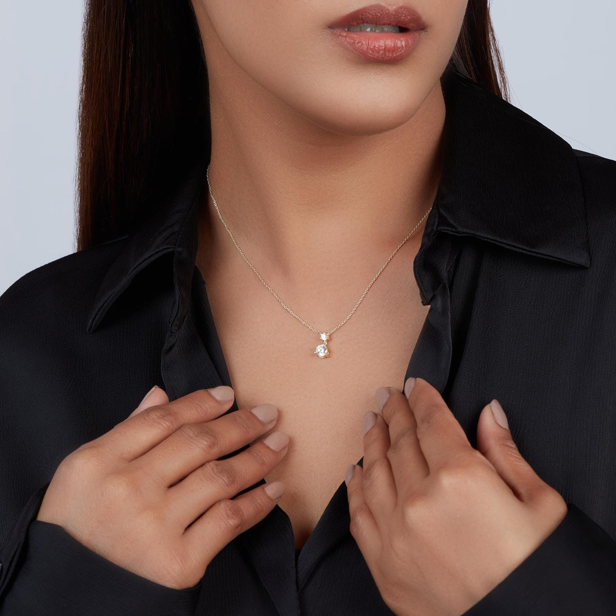 14K Gold Diamond Drop Necklace, 0.55 CTW Lab Diamond Pendant, Two Stone Necklace, Minimalist Fine Jewelry Gift for Her