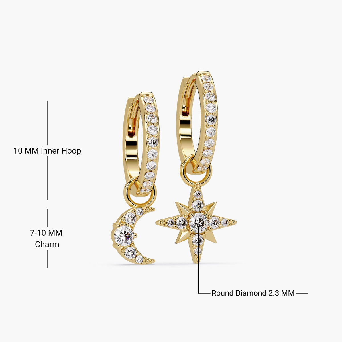 14K Gold Celestial Diamond Huggies showing micro pavé detailing and polished finish