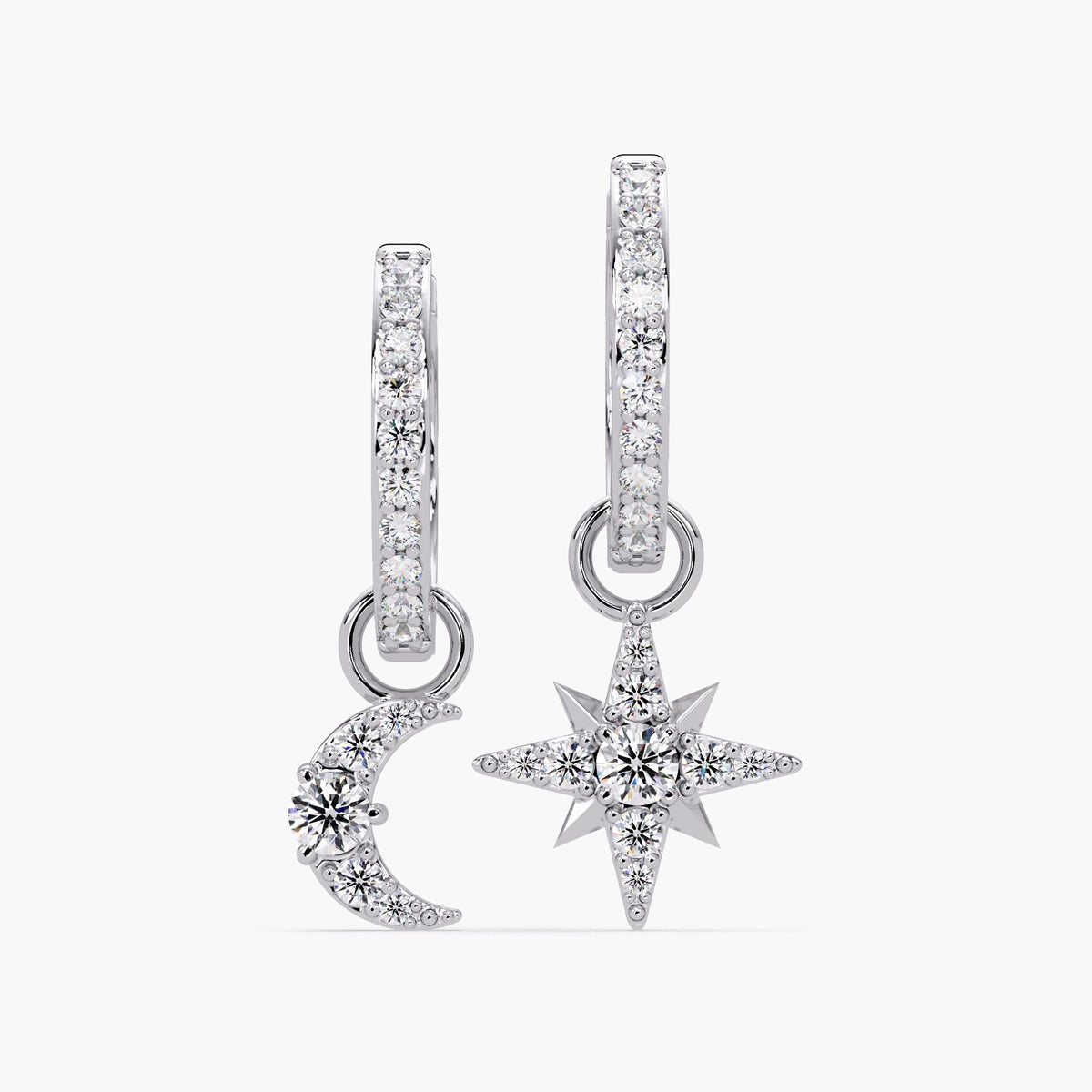 14K White Gold Moon and Sun Diamond Huggie Earrings, Minimalist Celestial Fine Jewelry Gift Idea