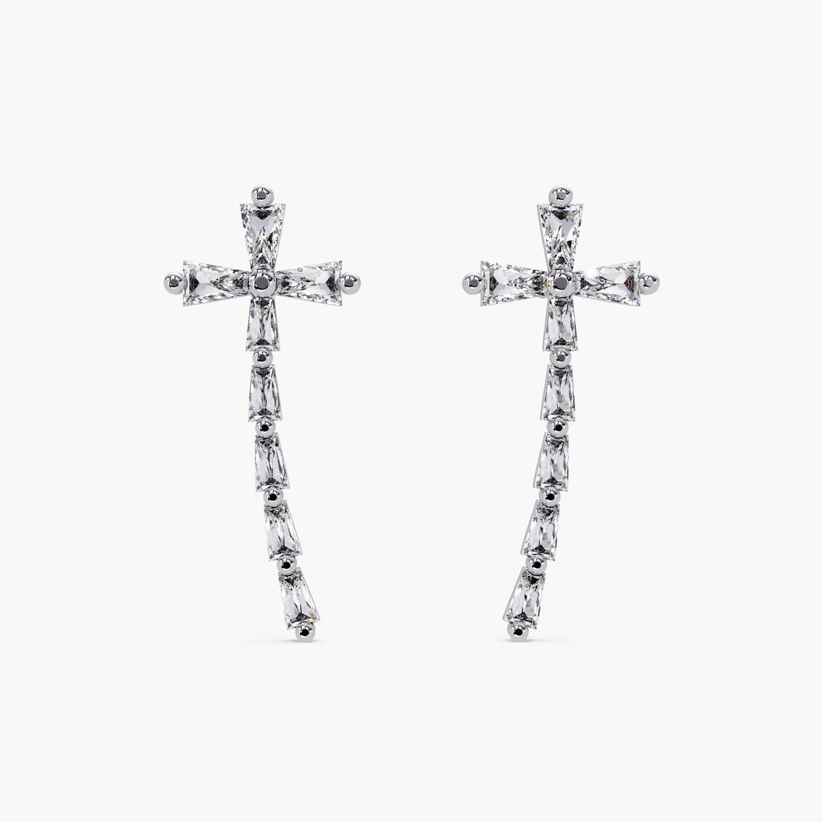 14K white gold baguette diamond cross stud earrings, lab grown diamonds, perfect Christmas gift for daughter