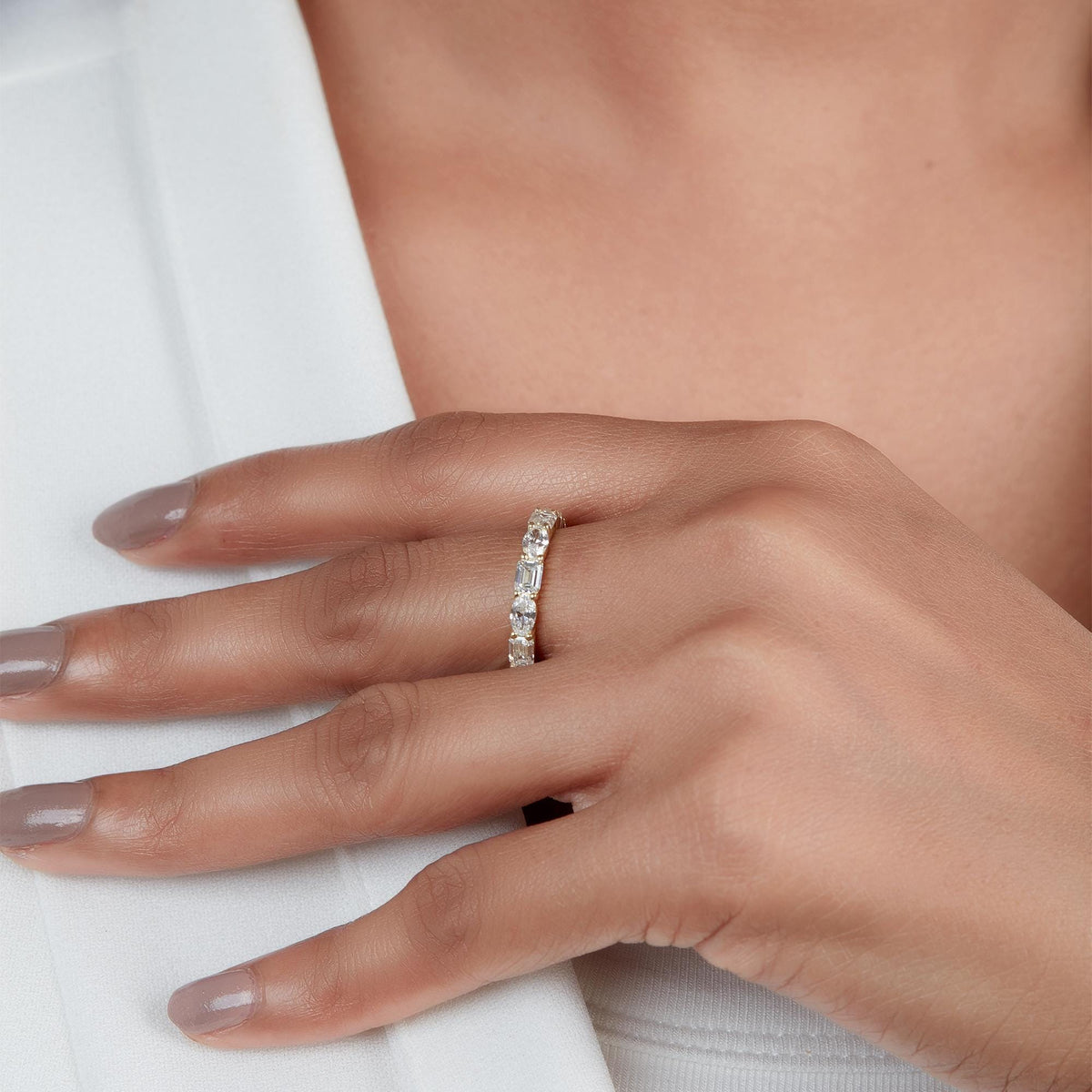 Oval & Emerald Cut Lab Grown Diamond Eternity Band | 14K Gold Eternity Wedding Ring | 2 CTW Anniversary Gift for Her