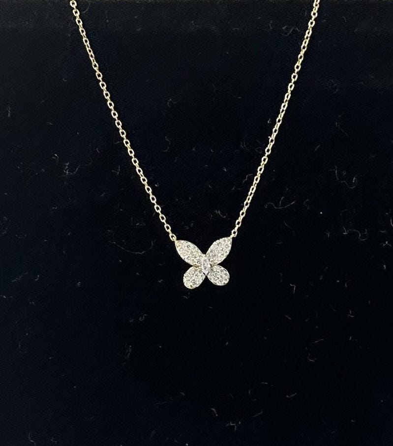 14K Gold Lab Grown Diamond Butterfly Pendant Necklace, 0.20 CTW, 16-18 Inch