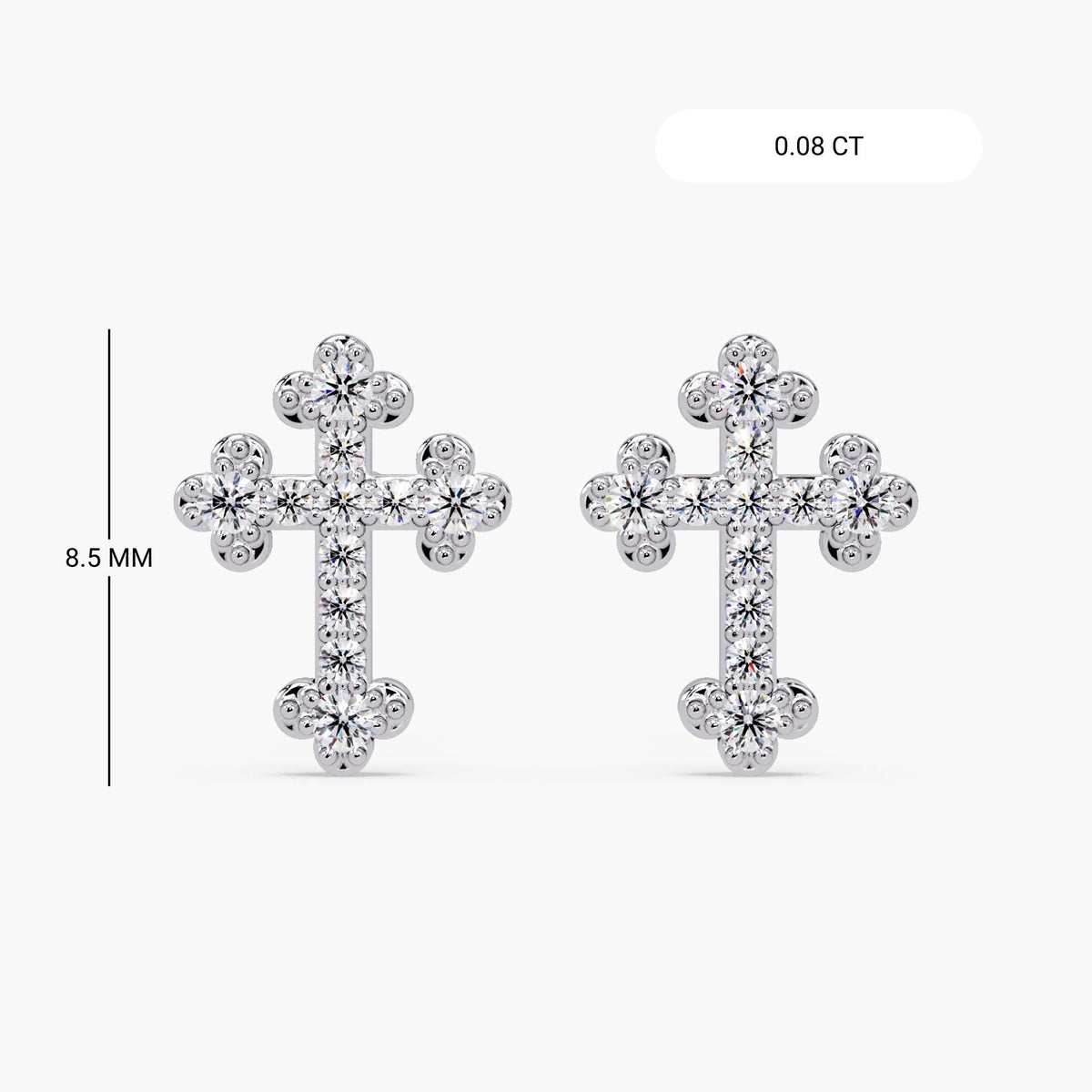 14K white gold diamond cross stud earrings with pavé natural diamonds
