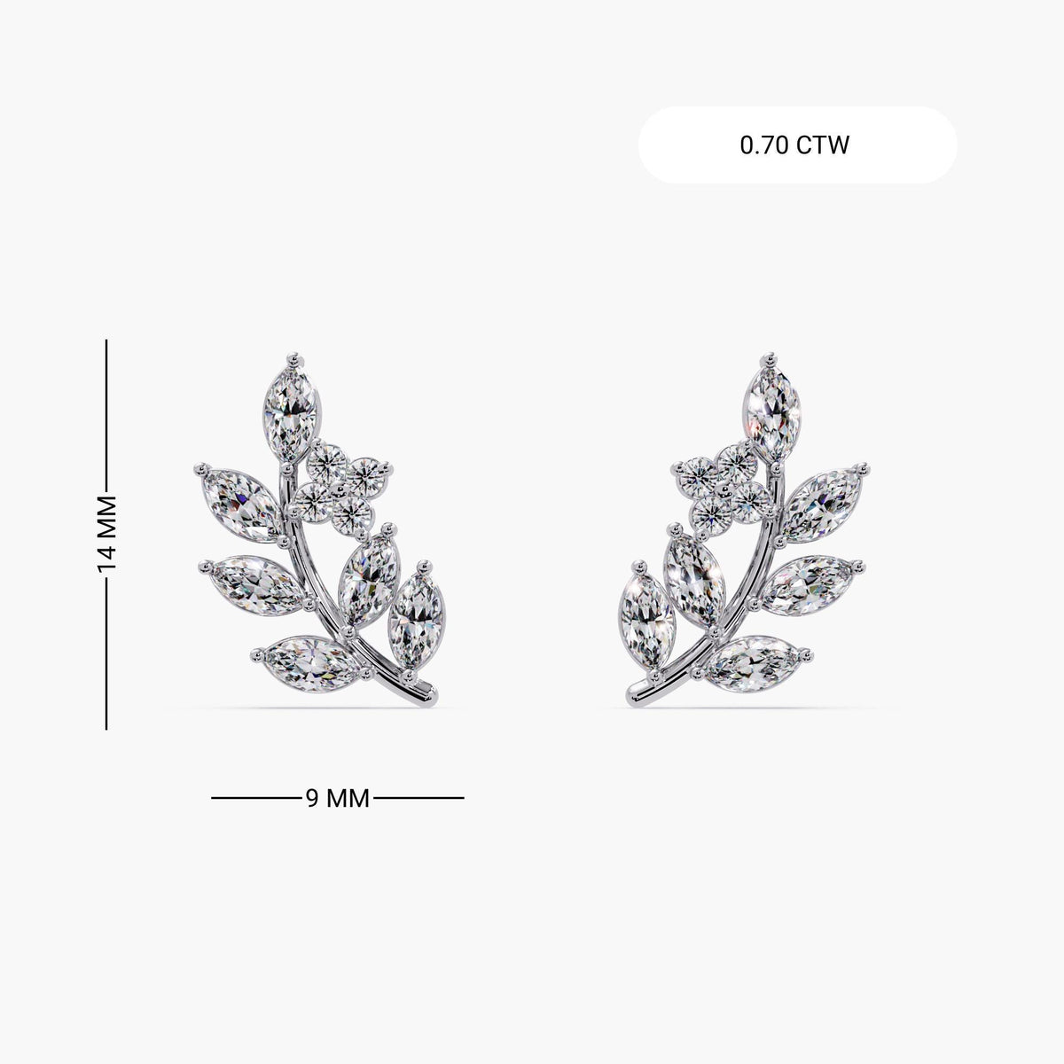 Marquise Leaves Earring / Diamond Prong Climber Vines / Diamond Vine Earrings / 14K Rose Gold / Pink Diamond Studs / Lab Diamond Vine Earrings / Vine Earrings Gold with Diamonds / Little Diamond Leaf Earrings / Marquise Leaf Earrings / Leaf Wedding Earrings Climber / Branch Earrings / Solid Gold Nature Earrings