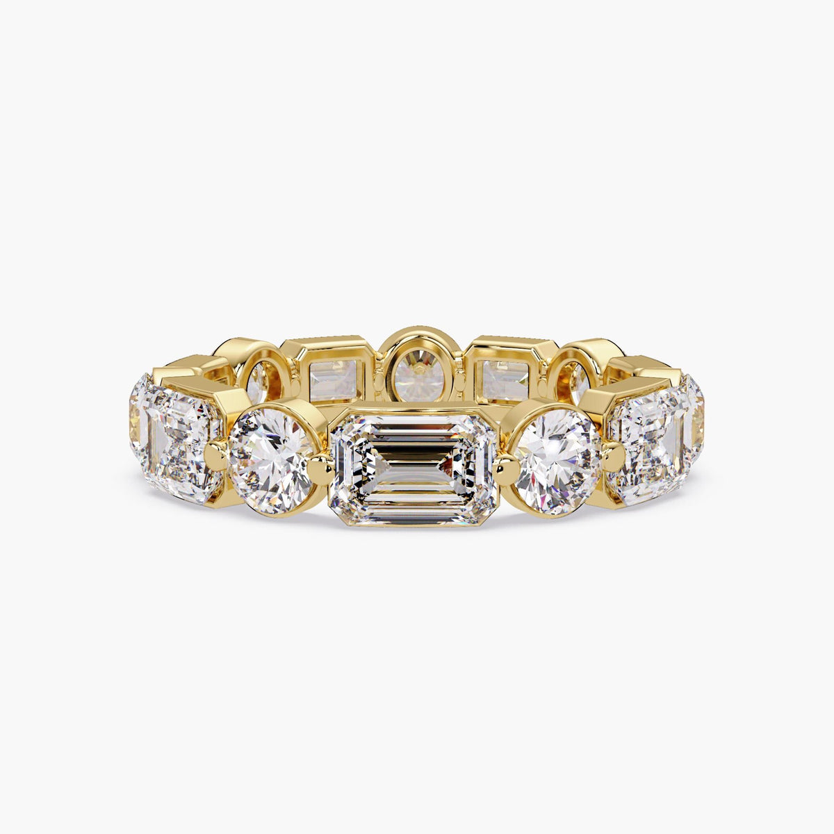 14K gold eternity band with alternating emerald and round lab diamonds — Jewel Frost fine jewelry
