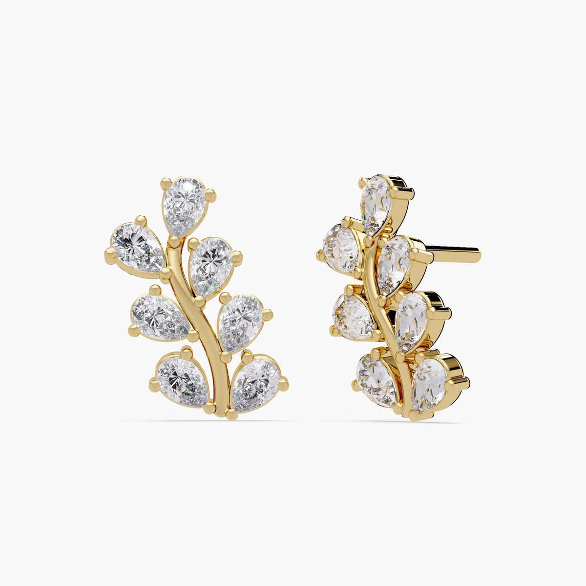 Petite vine diamond earrings in 14K gold featuring pear and round-cut lab diamonds