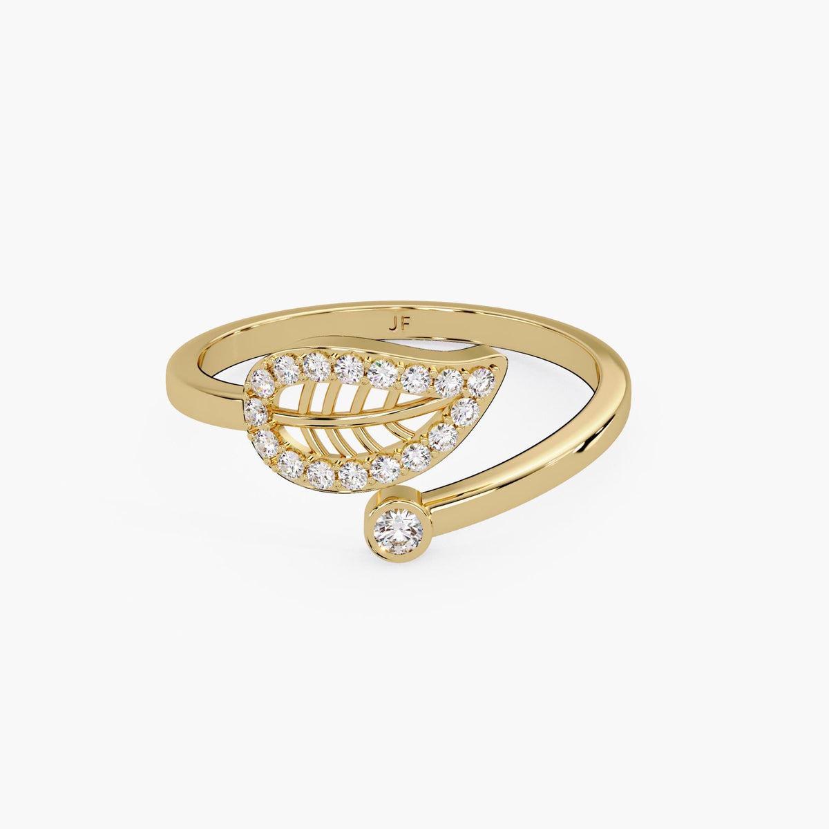 14K Gold Leaf Diamond Ring – Nature Inspired Bypass Design 0.14 CT Lab Grown