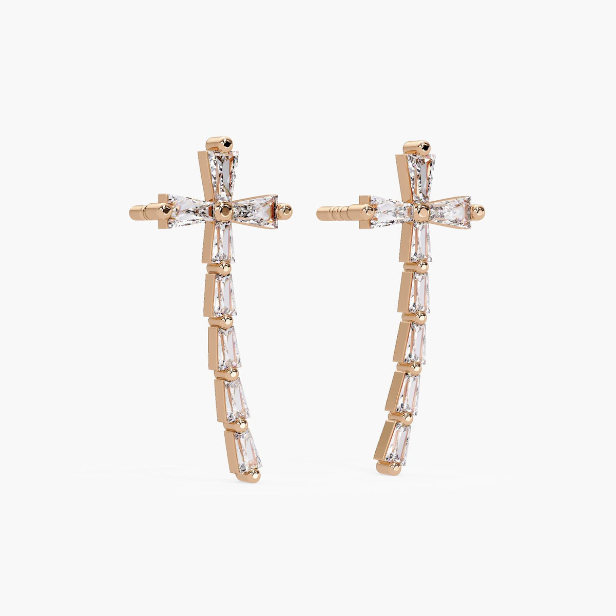 14K rose gold baguette diamond cross stud earrings, lab grown diamonds, perfect Christmas gift for daughter