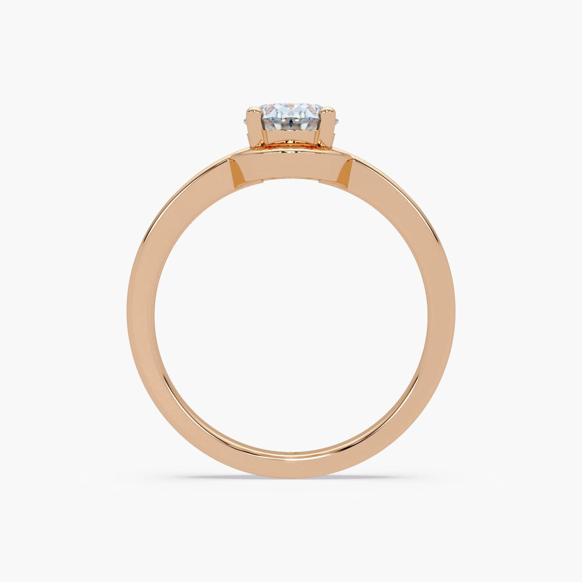 Oval sky blue topaz ring in 14K rose gold highlighting the chunky half-bezel design.