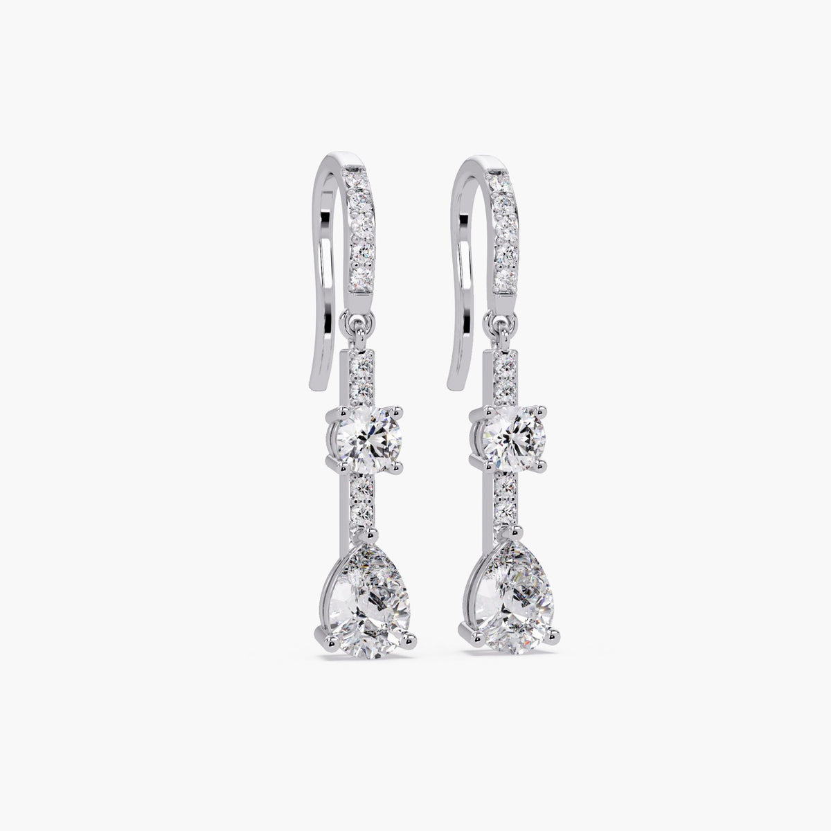 Side profile of leverback earrings in white gold
