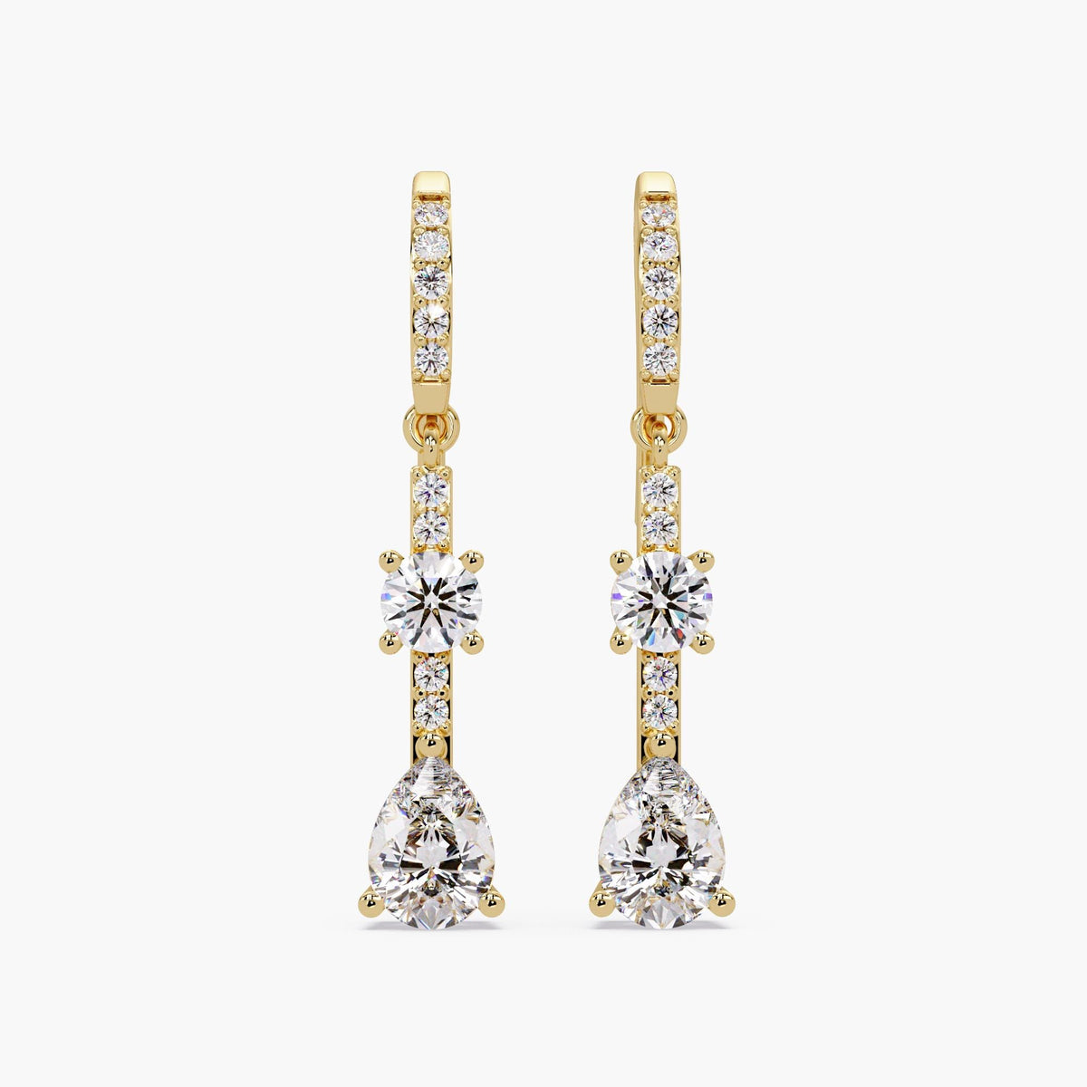 14K yellow gold diamond dangle earrings, 1.75 CTW lab-grown diamonds.