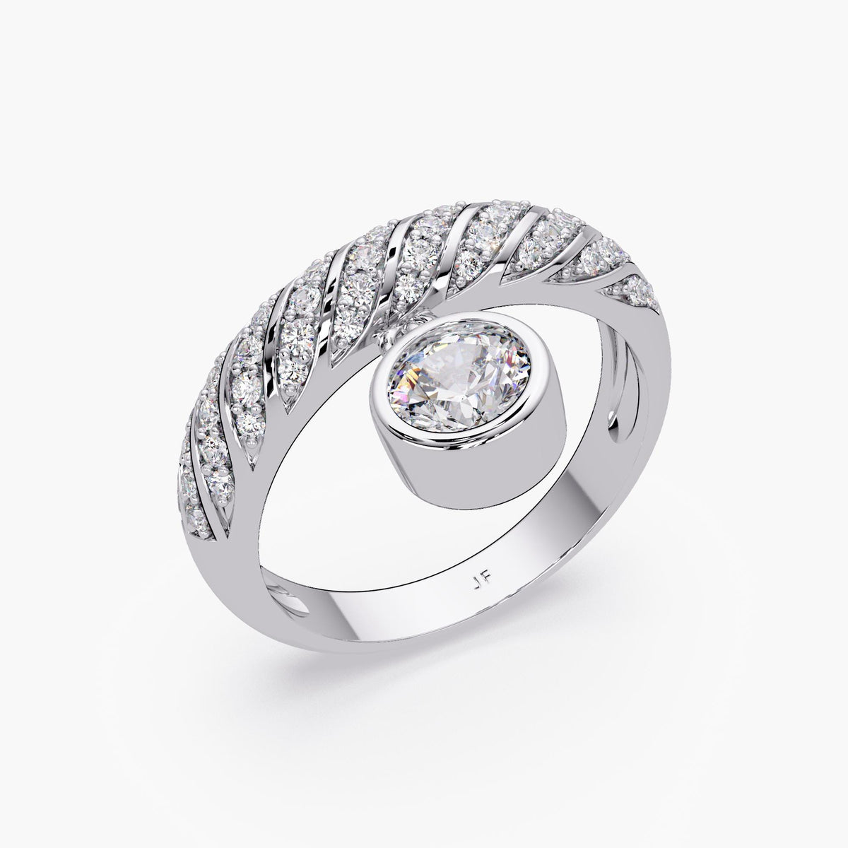 Floating diamond charm ring crafted in recycled gold with lab-grown VS+ EF diamonds