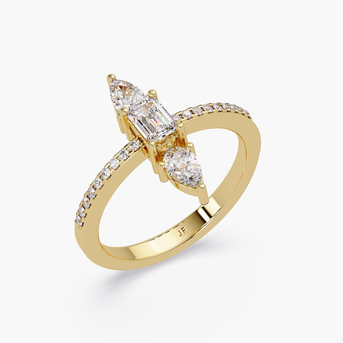 Emerald and pear lab-grown diamond ring in 14K gold, vertical 0.65 CTW design