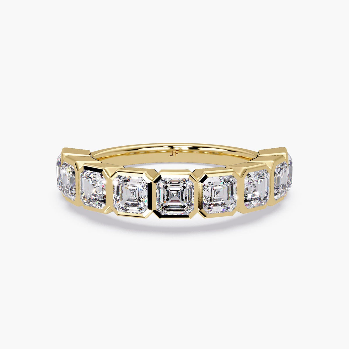 14K gold Asscher cut bezel lab diamond band, 1.80 CTW half eternity ring