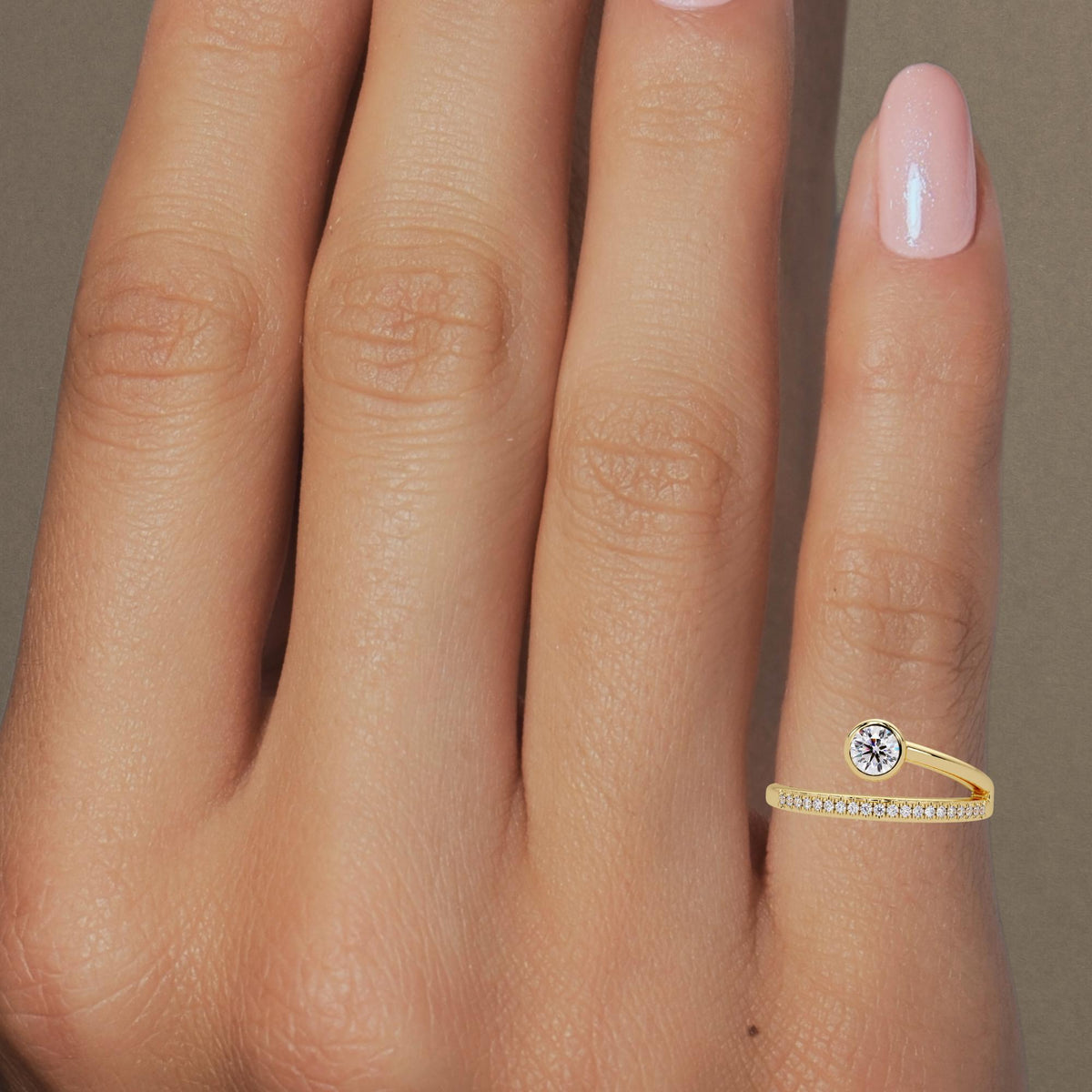 14K Gold Lab Diamond Bypass Ring | Pavé Open Wrap Band, 0.30Ctw
