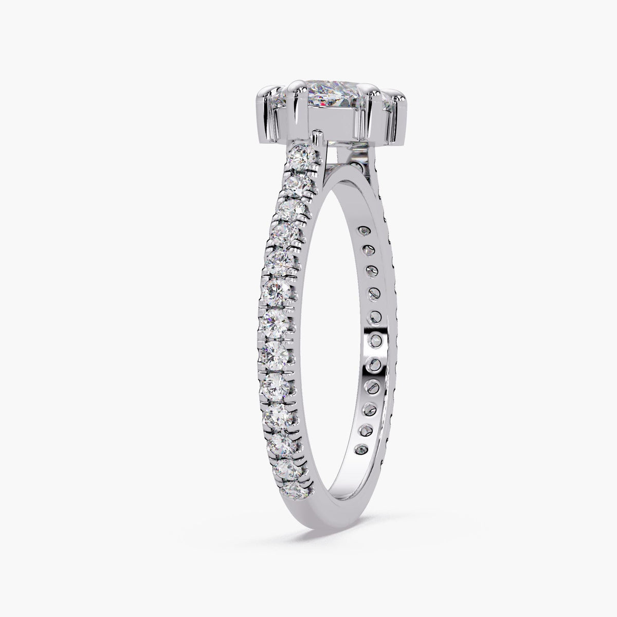 14K white gold east-west marquise lab-grown diamond ring with pavé band