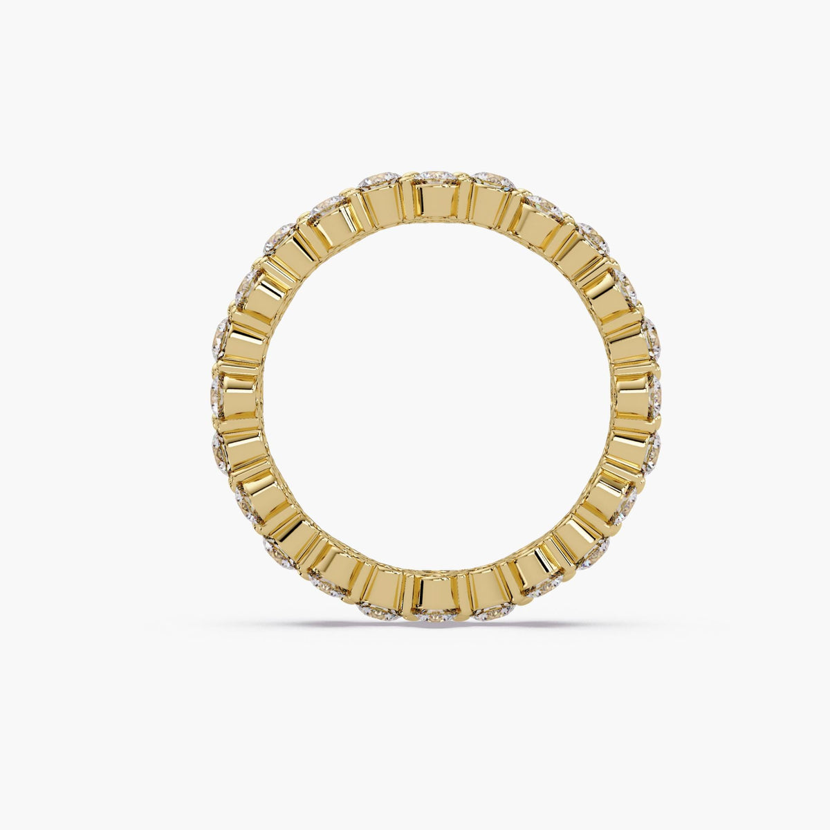 14K yellow gold natural diamond eternity band with 36 round diamonds in a flower-cluster design, 4.7mm width