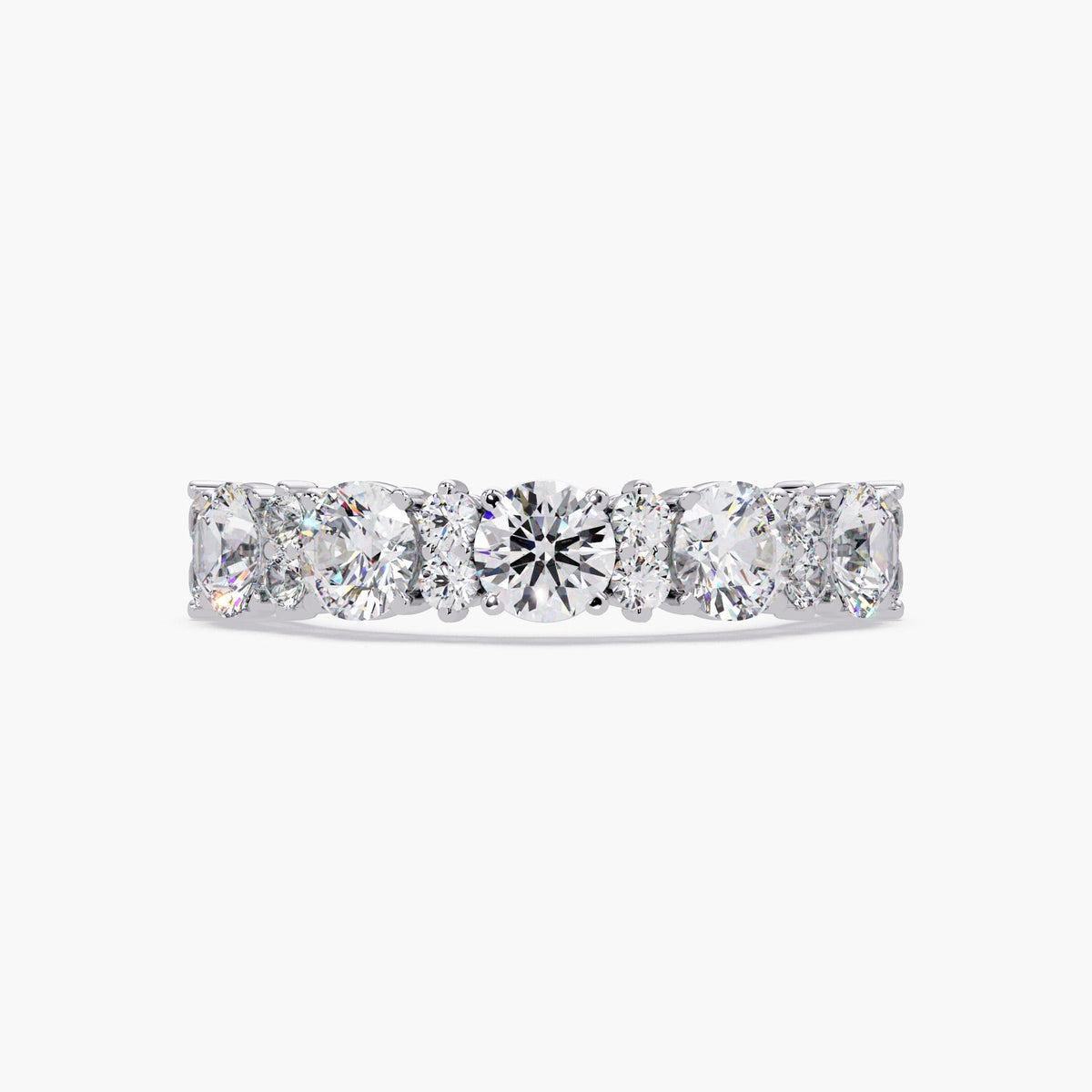 14K white gold lab-grown diamond half eternity ring with round 4mm stones in shared prong setting