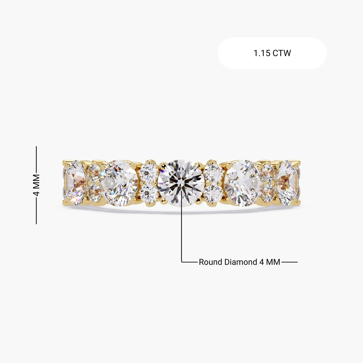 14K Gold Lab Grown Diamond Eternity Band, 4mm Round Cut, 1.35Ctw