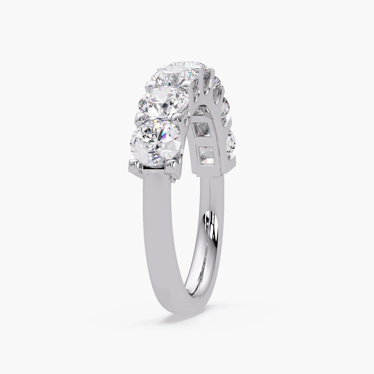 14K white gold natural diamond 7-stone band with 4.3mm round diamonds in a U-prong setting