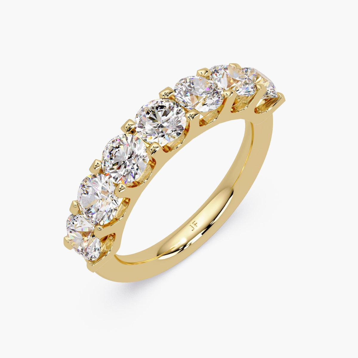 14K yellow gold natural diamond 7-stone band with 4.3mm round diamonds in a U-prong setting