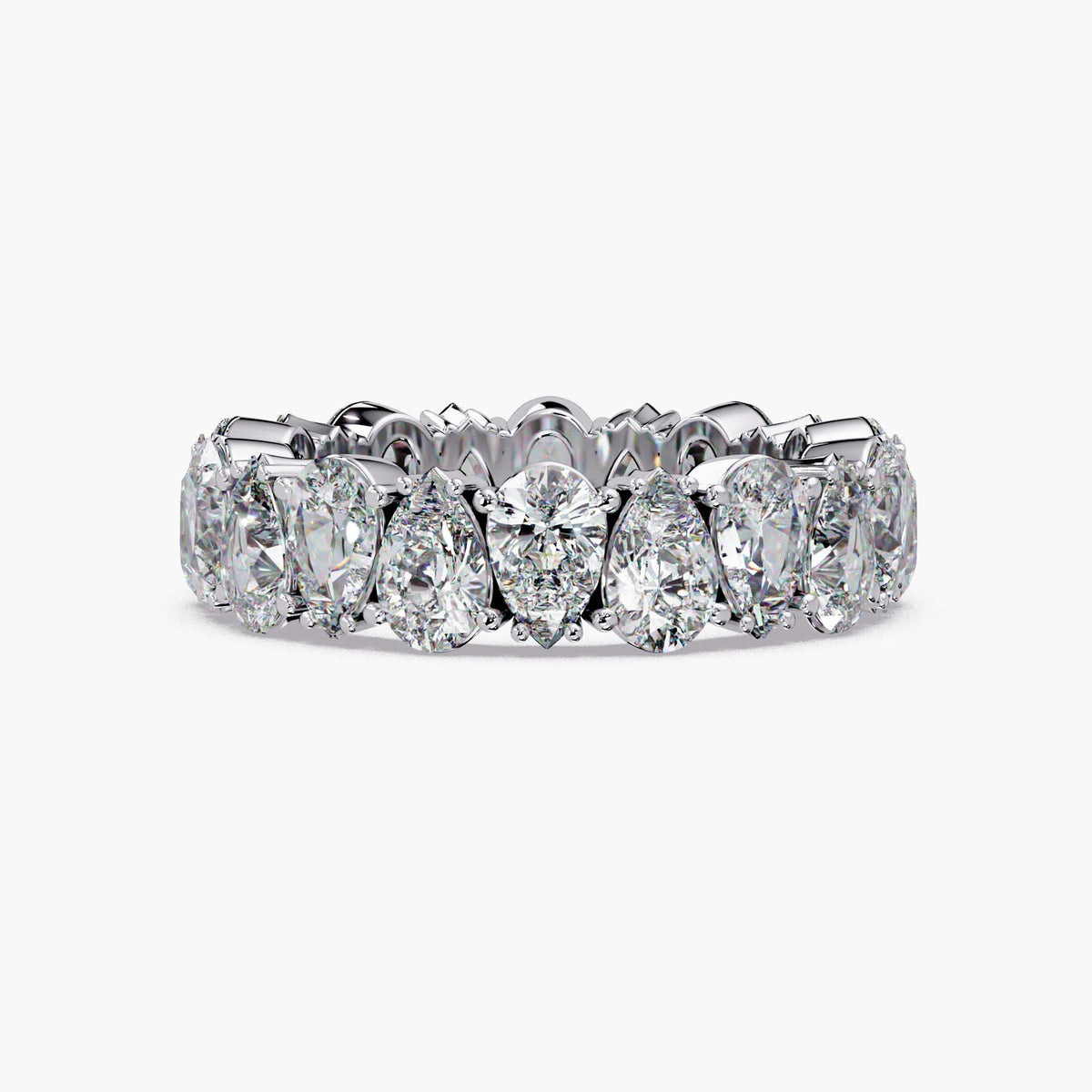 14K white gold pear cut lab diamond eternity ring with full circle prong setting
