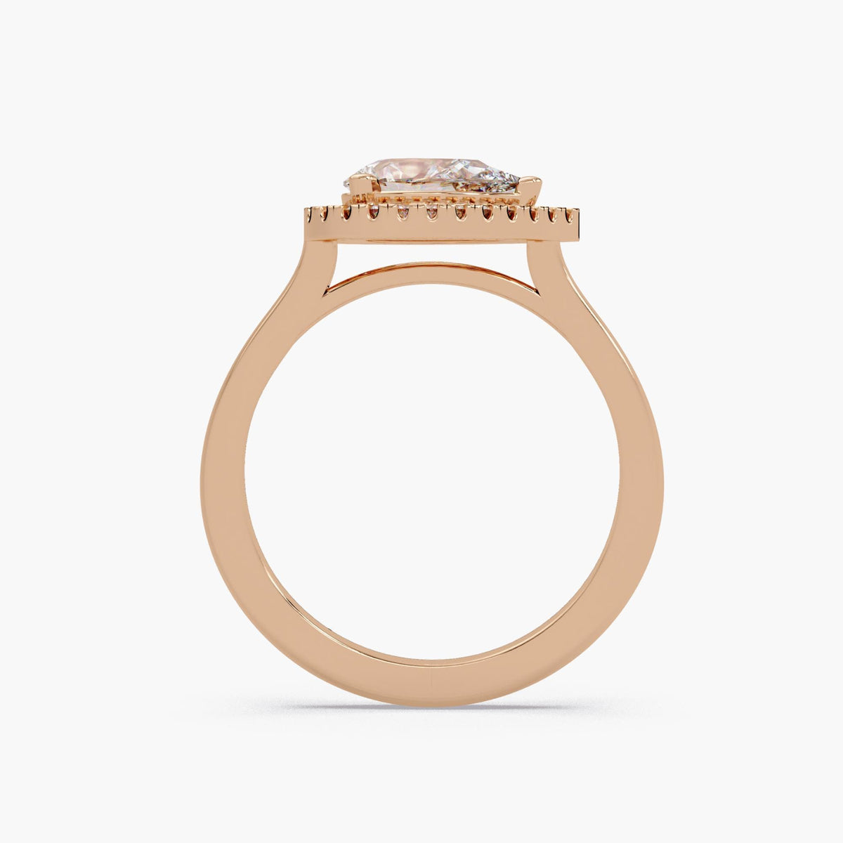 Rose gold East West pear halo engagement ring