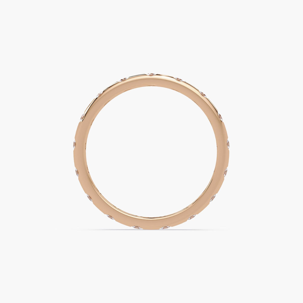 14K rose gold flush set diamond wedding band with round lab grown diamonds, 2mm wide band, 0.20 ctw, low profile minimalist design