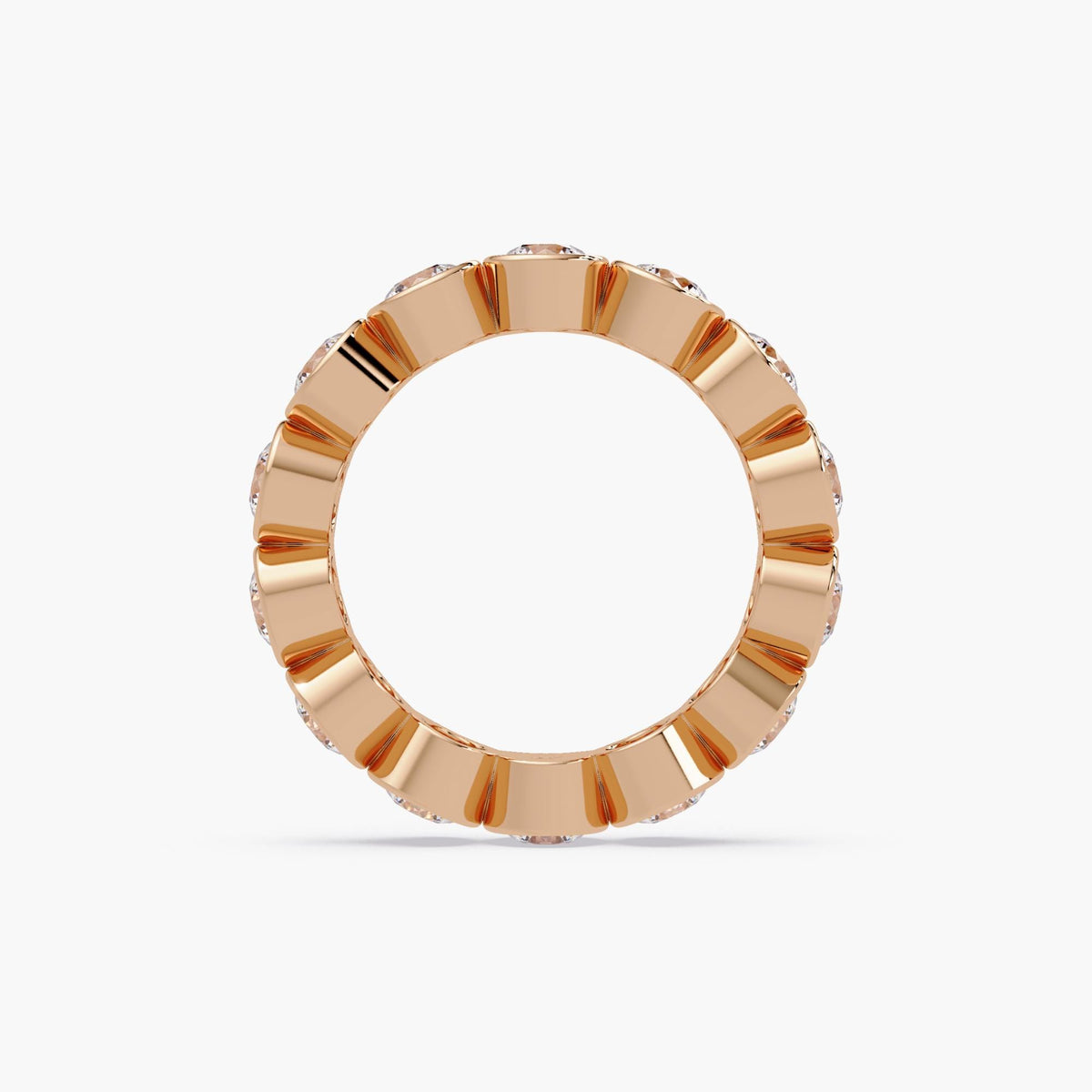 14K rose gold lab grown diamond bezel eternity ring with 3.7mm round diamonds