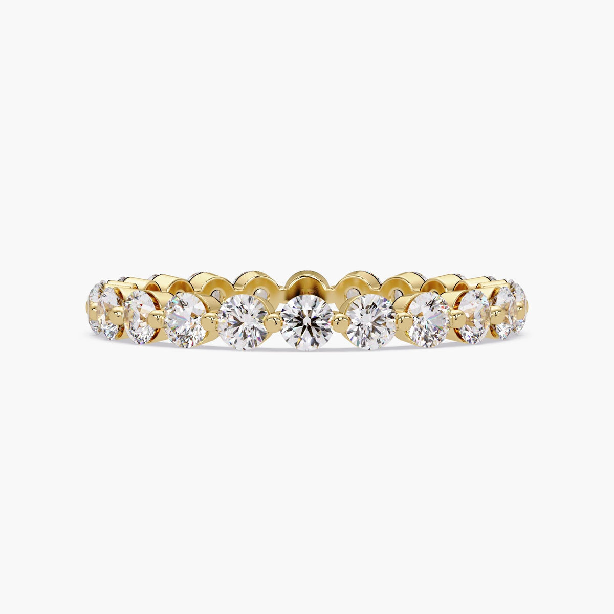 14K yellow gold single prong diamond band with round lab grown diamonds, designed as a bold stacking ring or modern wedding band.