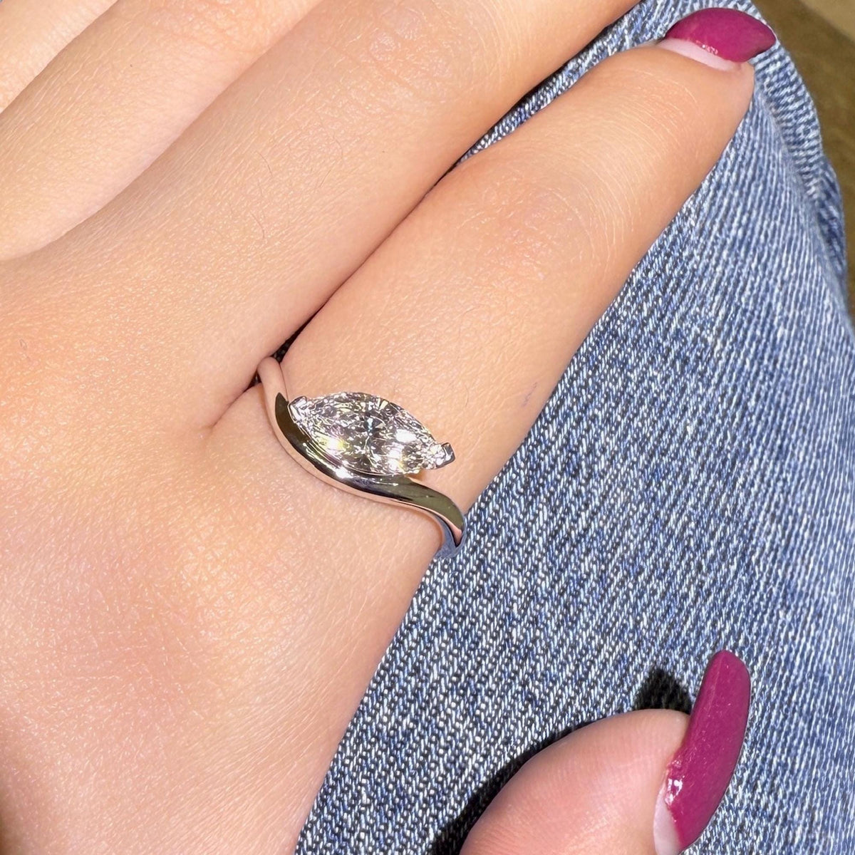 0.75Ct Marquise Lab Grown Diamond Ring: 14K Gold CVD Solitaire Wedding Ring