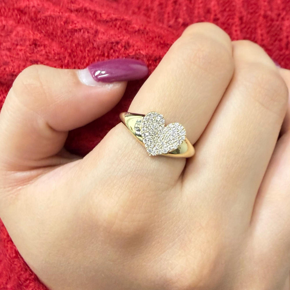 14K Gold Natural Diamond Pave Heart Ring, 0.20 CTW