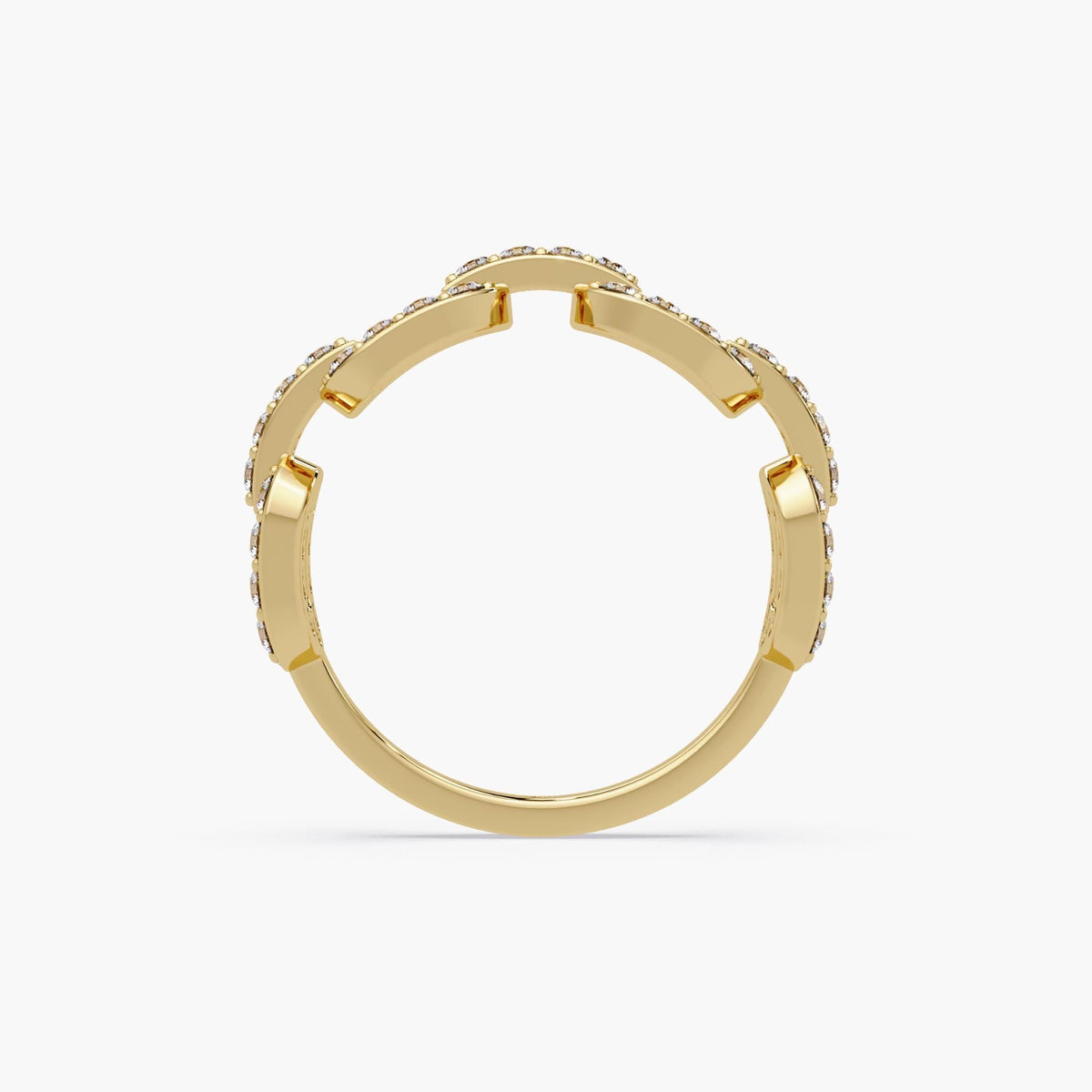 Gold chain link diamond ring worn on hand, pavé diamond statement ring in solid 14K gold, elegant gift for her suitable for birthdays, anniversaries, or special occasions