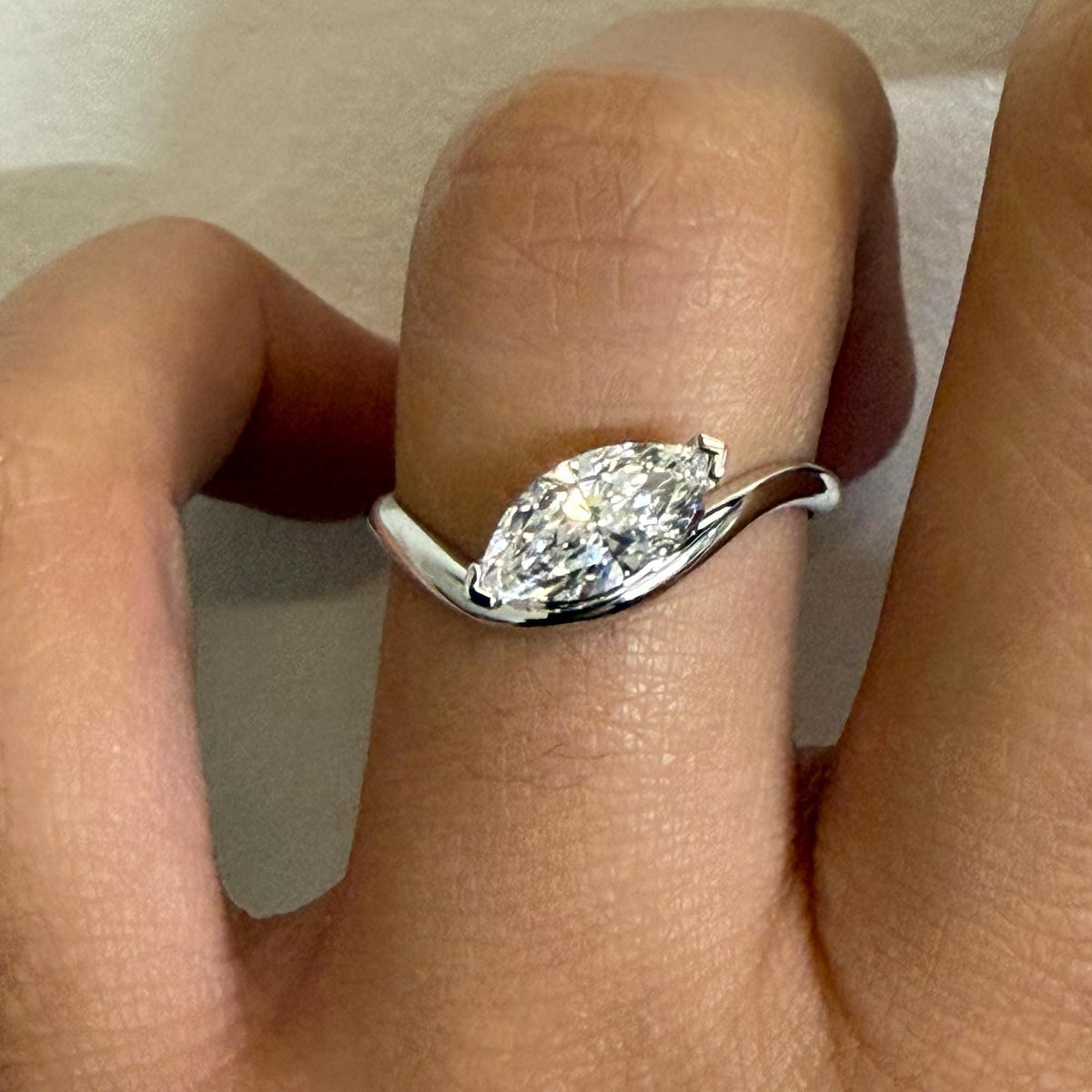 0.75Ct Marquise Lab Grown Diamond Ring: 14K Gold CVD Solitaire Wedding Ring
