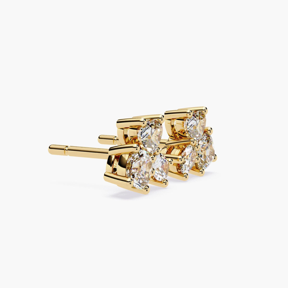 Lab Created Diamond Cluster Stud Earrings, Solid Gold Multi Diamond Studs, Heart Oval Round Shape Earrings, Fine Jewelry Gift for Women