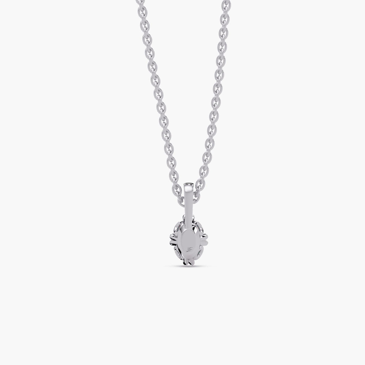 Compass set oval lab grown diamond pendant necklace in 14K white gold, oval solitaire diamond necklace on a dainty cable chain, 0.50–3.00 CTW, anniversary gift or bridal necklace