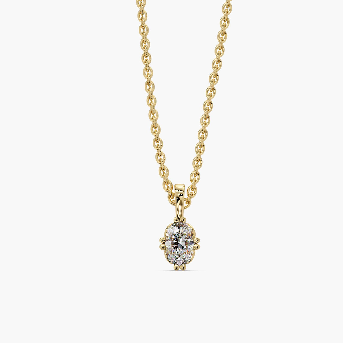 Compass set oval lab grown diamond pendant necklace in 14K yellow gold, oval solitaire diamond necklace on a dainty cable chain, 0.50–3.00 CTW, anniversary gift or bridal necklace