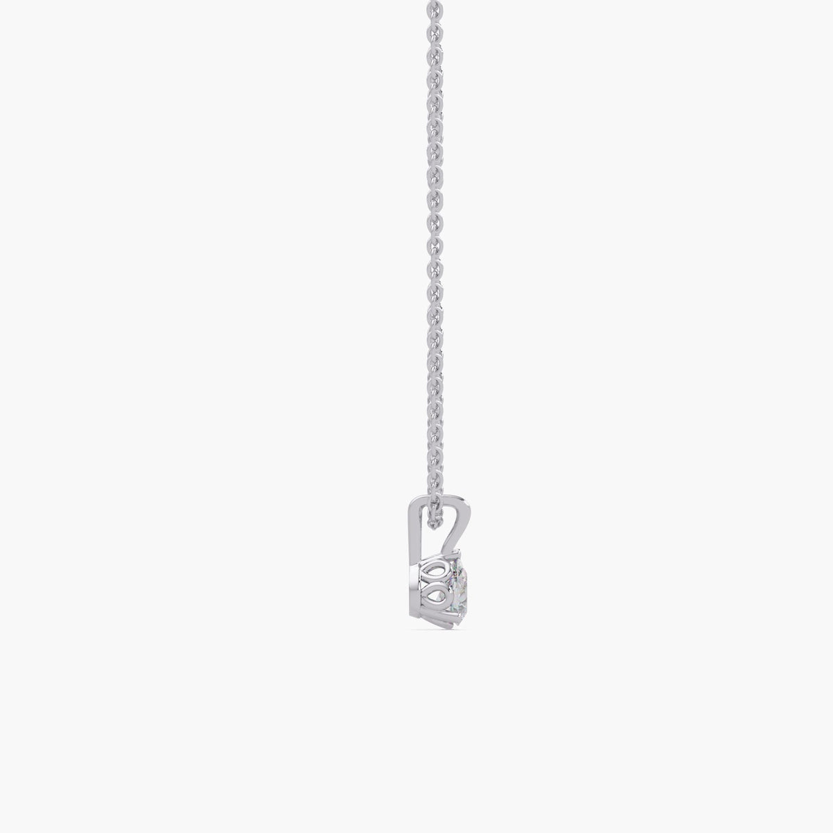14K white gold pear lab diamond solitaire pendant showing open gallery and bail