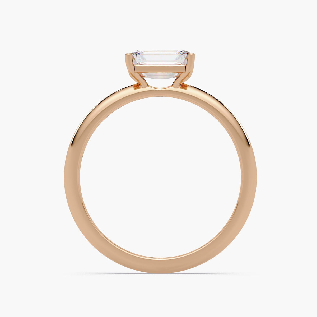 14K rose gold east west emerald cut lab diamond ring, 1ct solitaire engagement ring that layers beautifully as a stackable ring