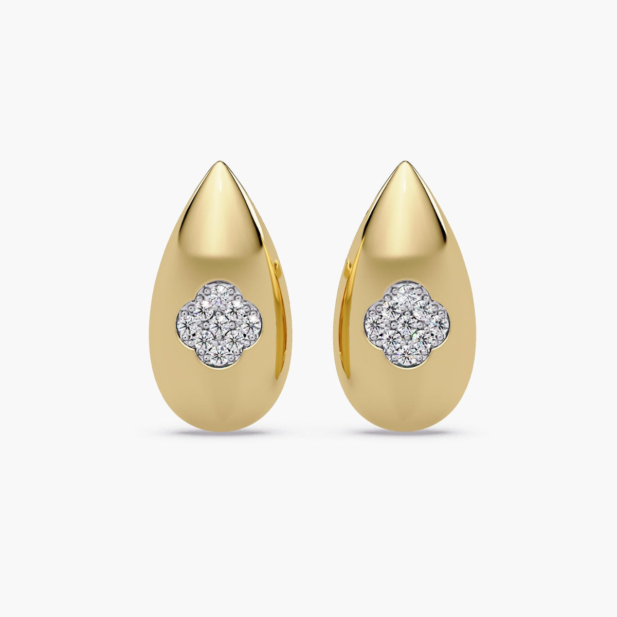 Sculptural gold stud earrings in a puffy dome design, elevated gold studs crafted as designer gold stud earrings with pavé diamond stud earrings for everyday wear