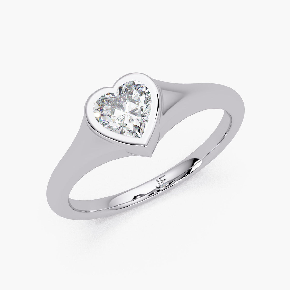 14K white gold heart bezel lab diamond ring with a 0.50 CT heart cut solitaire, a minimalist promise ring that can be worn as a pinky ring, everyday stackable ring, or Valentine’s Day gift for her.